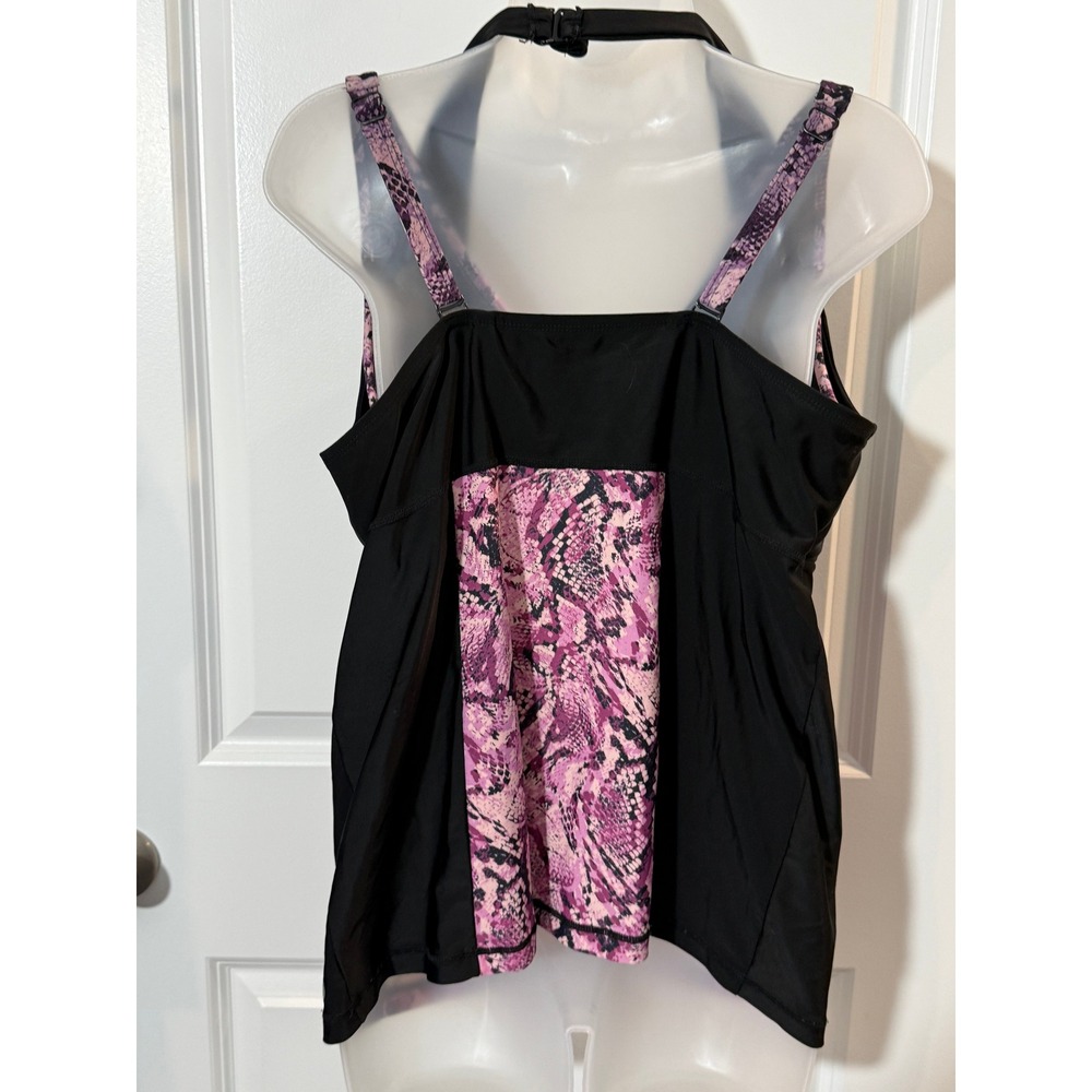 Livi Active Purple Snakeskin Underwire Tankini Top 38DDD Black Halter Swim Vacay - Picture 3 of 11